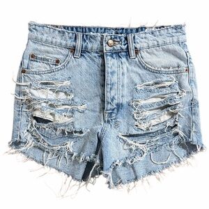 Ksubi Distressed Denim Shorts Light Wash Blue High Rise Cut Off‎ Womens Size 24